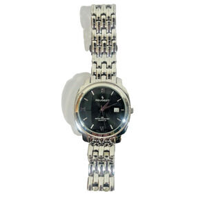 Men's Peugeot Silver Tone Black Head Wrist Watch 1-1/2" Round 30M